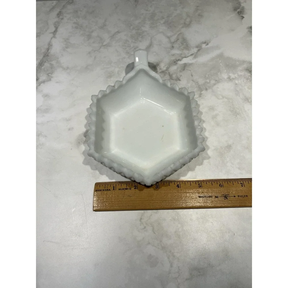 Westmoreland English Hobnail Milk Glass 1-Handle Candy Trinket Bowl Dish Hex Vtg